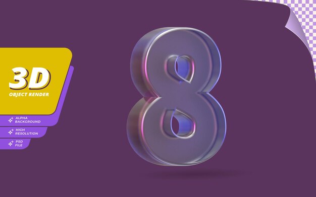 number eight, number 8 in 3d render isolated with abstract metallic glass crystal texture design illustration