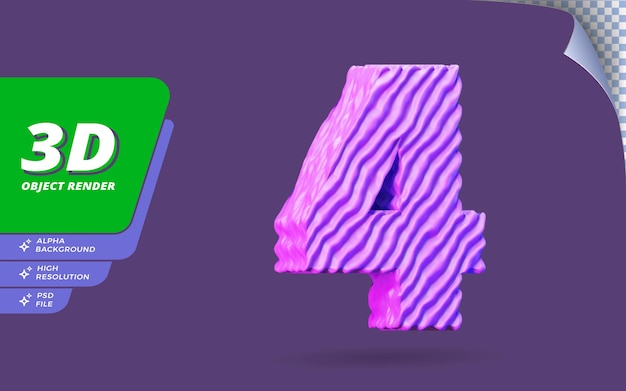 Number four, Number 4 in 3d render isolated with abstract Topographic Purple wire texture design illustration