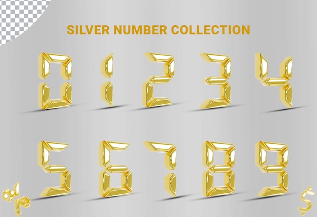 Number Set 0 à 9 Collection 3d Avec Style Or