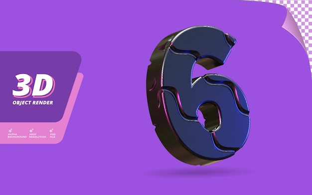 number six, number 6 in 3d render isolated with abstract metallic black tire texture design illustration