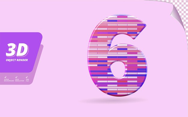 number six, number 6 in 3d render isolated with abstract metallic brick texture design illustration