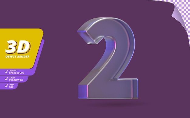 number two, number 2 in 3d render isolated with abstract metallic glass crystal texture design illustration
