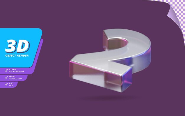 number two, number 2 in 3d render isolated with abstract metallic glass crystal texture design illustration