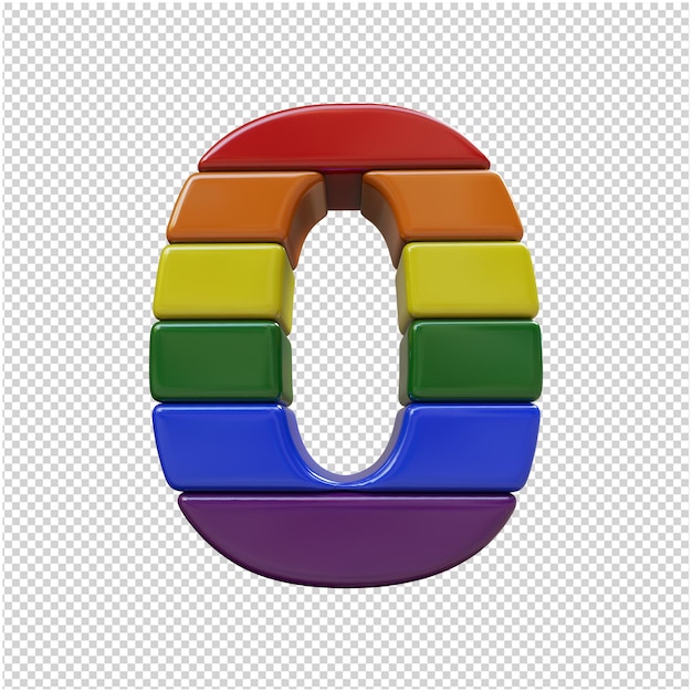 numbers in lgbt flag colors bottom view. 3d number
