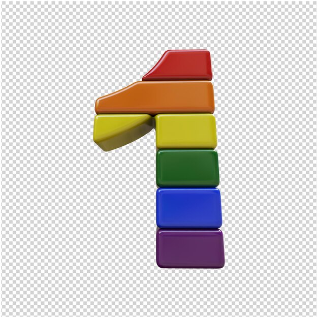 numbers in lgbt flag colors bottom view. 3d number