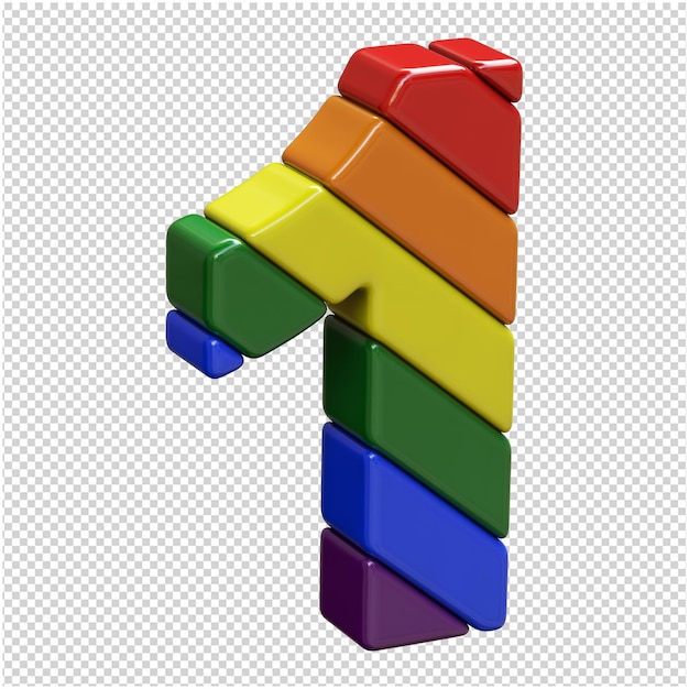 numbers in the lgbt flag color are rotated to the right. 3d number 1