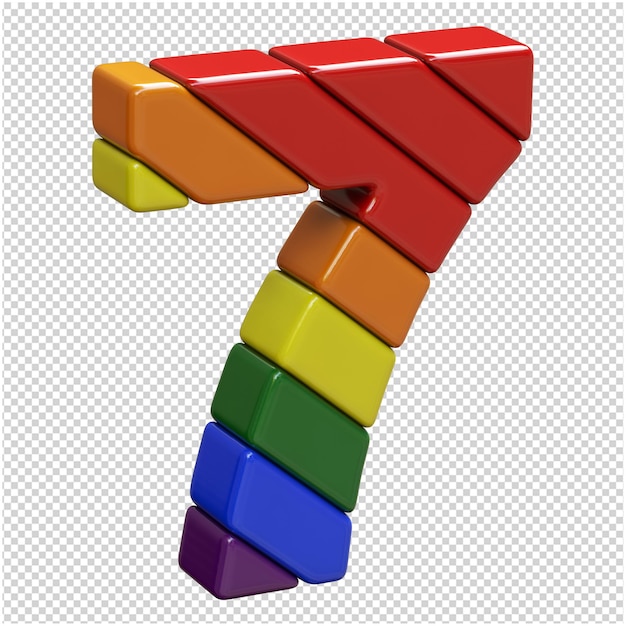numbers in the lgbt flag color are rotated to the right. 3d number 7