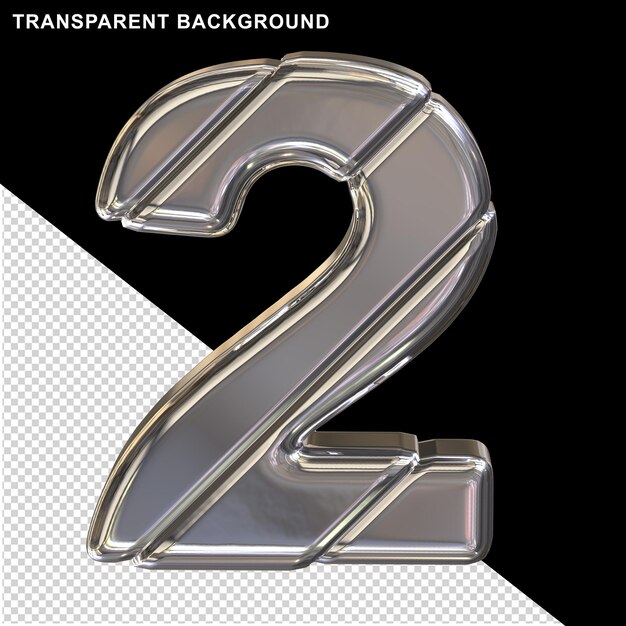 Numeri 3D argento con cinture diagonali numero 2