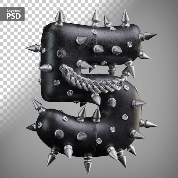 Numeri 3d in pelle con punte in metallo e catena