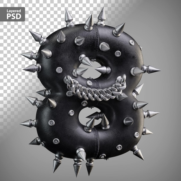 Numeri 3d in pelle con punte in metallo e catena