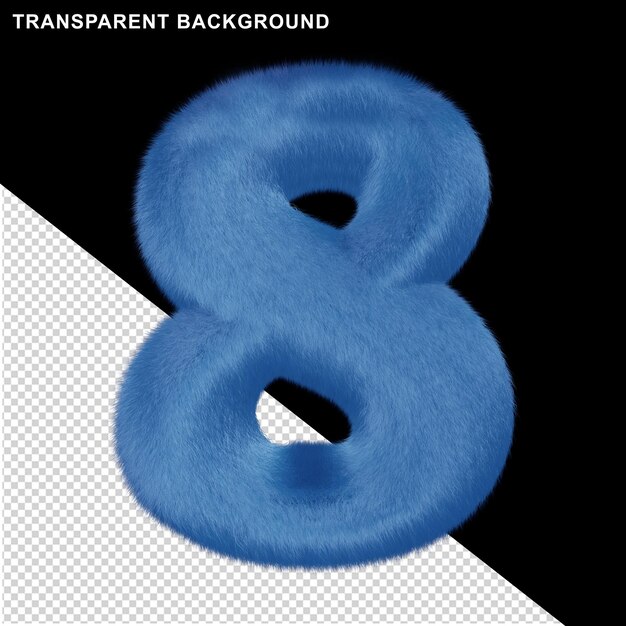 Numeri blu da pelliccia. 3d numero 8
