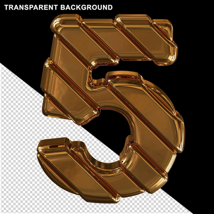 PSD numeri d'oro con cinghie diagonali 3d numero 5