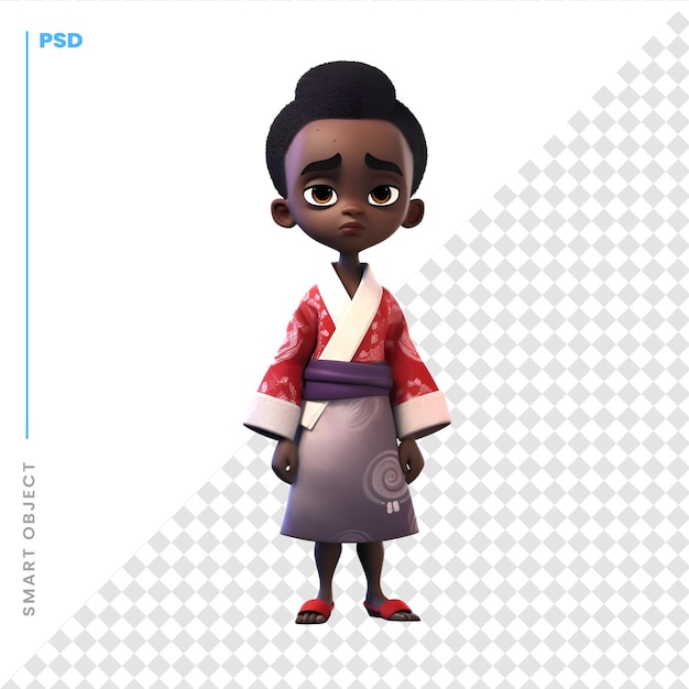 PSD numérique 3d render of a cute kimono enfant isolé sur fond blanc