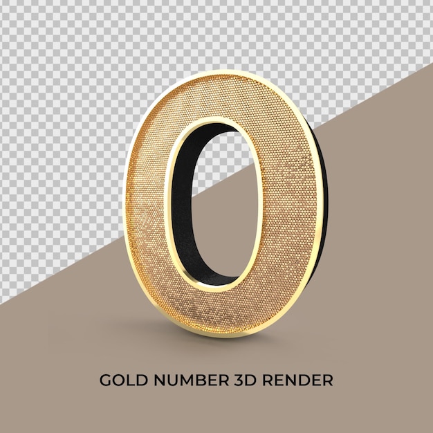 PSD número 0 3d render estilo dourado