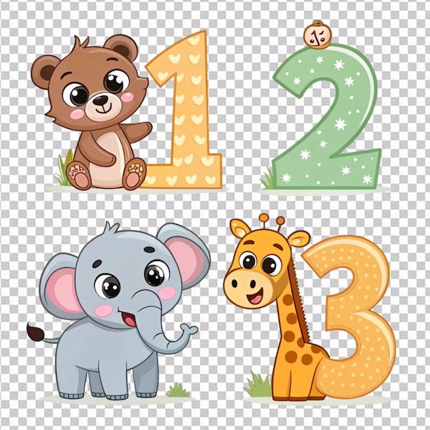 Número 0 a 9 con animales salvajes