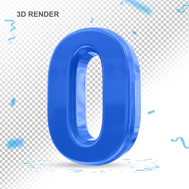 PSD número 0 azul render 3d