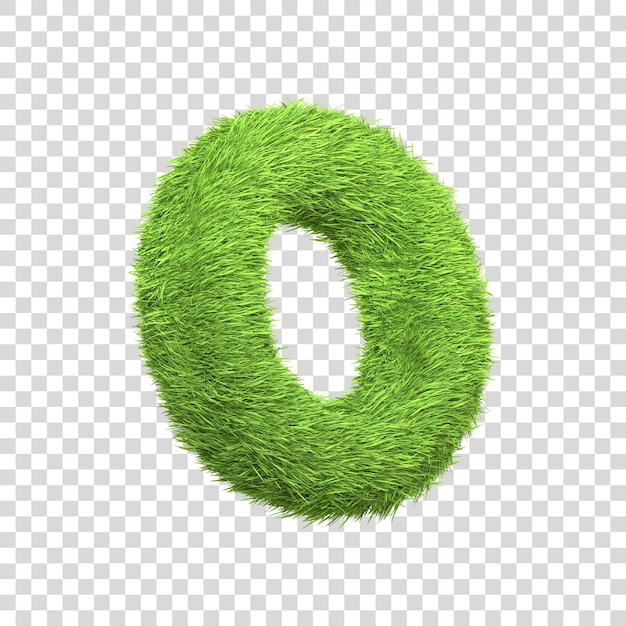 El número 0 en forma de densa hierba verde sobre un fondo blanco puro Número 0 Vista delantera