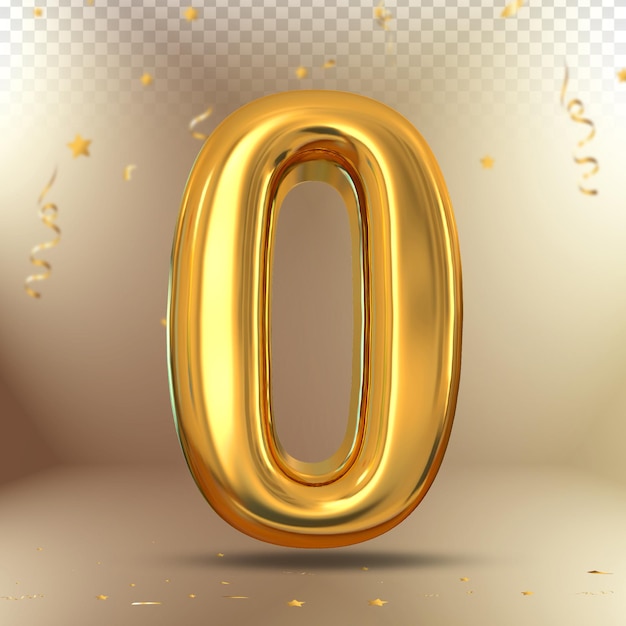 número 0, oro, 3d, render