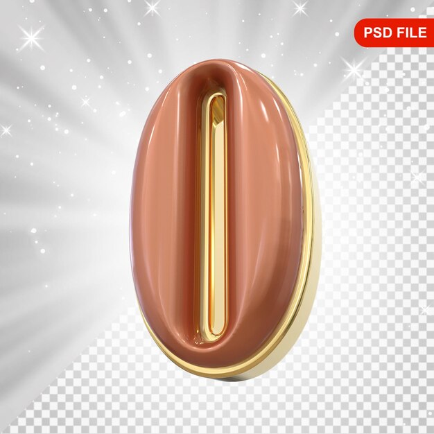 Número 0 Oro en 3D