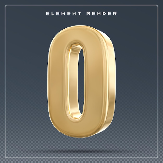 Numero 0 oro rendering 3D