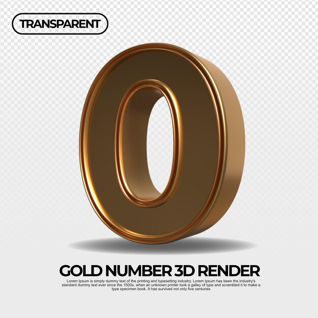 Número 0 oro transparente lujo 3d