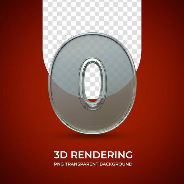 Numero 0 rendering 3d isolato sfondo trasparente Glass Style