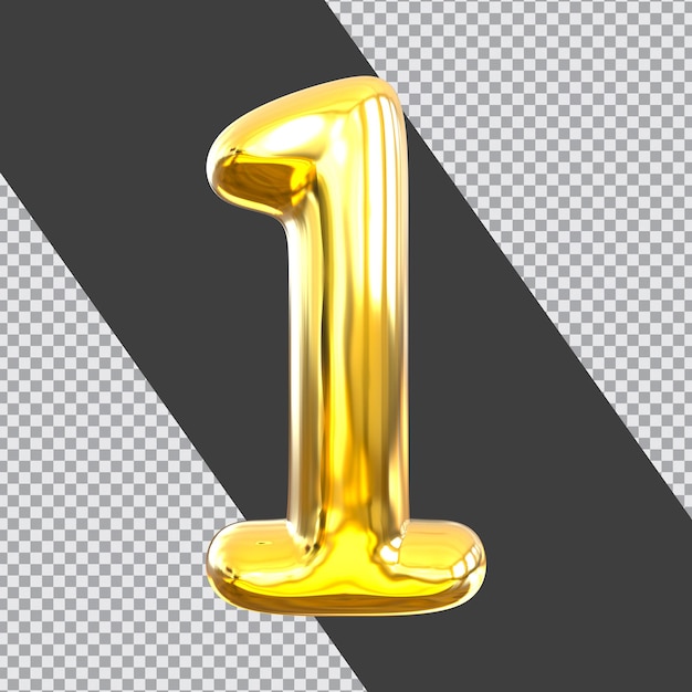 Número 1 3d render estilo oro lujo