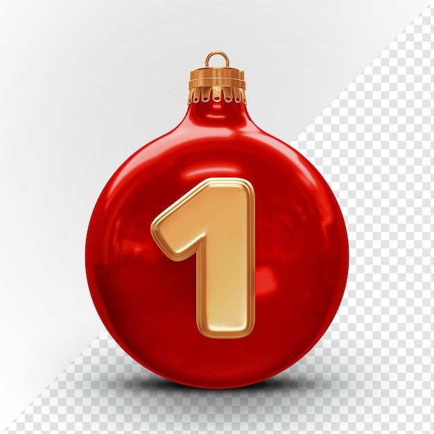 Número 1 bolas rojas de decoración navideña 3D Render