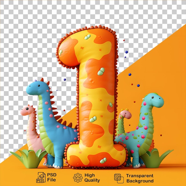 PSD número 1 con estilo de dibujos animados de dinosaurios aislados en fondo transparente incluir archivo png