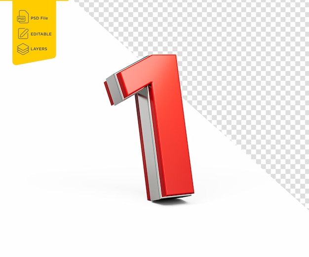 Numéro 1 numéro 1 avec une lueur métallique élégante sur fond blanc Illustration 3D