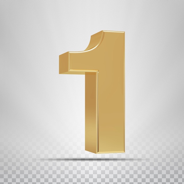 Número 1 con renderizado 3d style gold