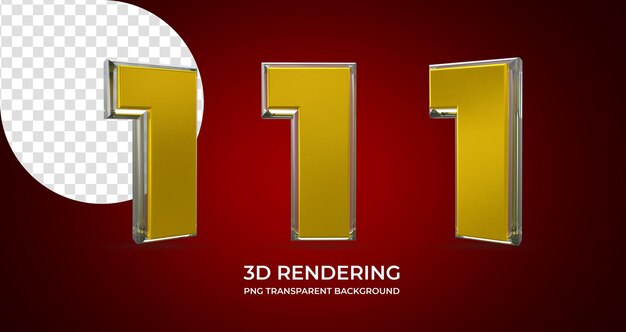 Número 1 representación 3D aislado fondo transparente