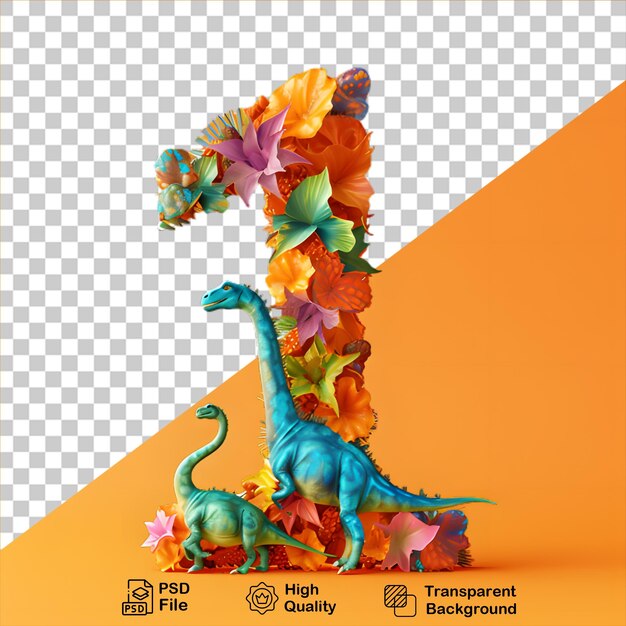 PSD numéro 1 avec un style de dessin animé de dinosaure isolé sur un fond transparent inclure un fichier png