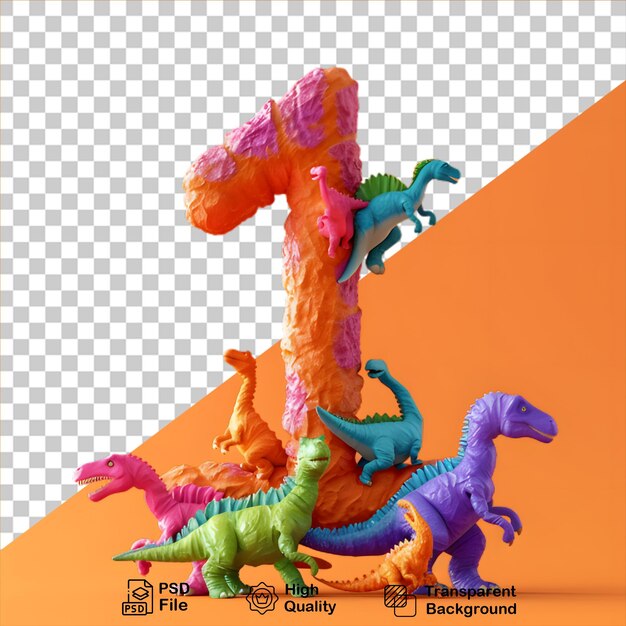 PSD numéro 1 avec un style de dessin animé de dinosaure isolé sur un fond transparent inclure un fichier png