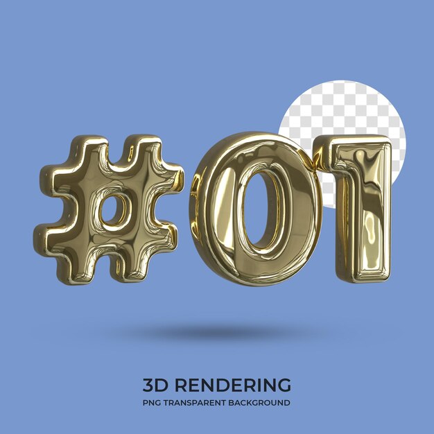 Número 1 texto dorado representación 3D fondo transparente