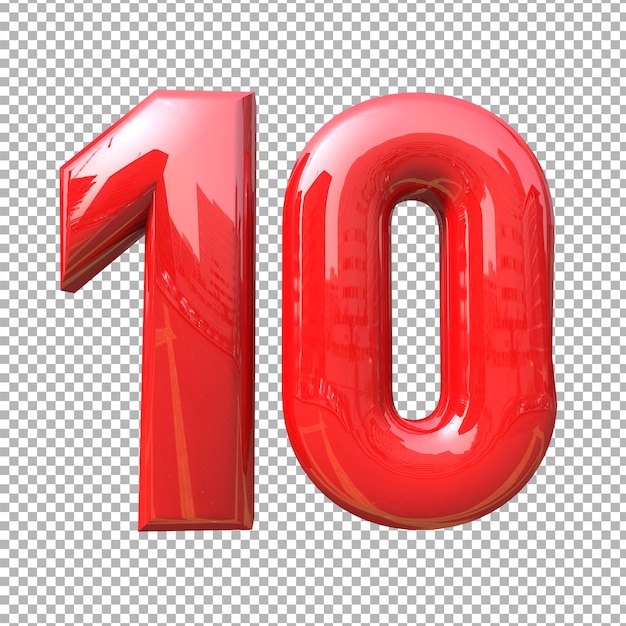Numero 10 alfabeto colore rosso 3d premium psd Premium Psd