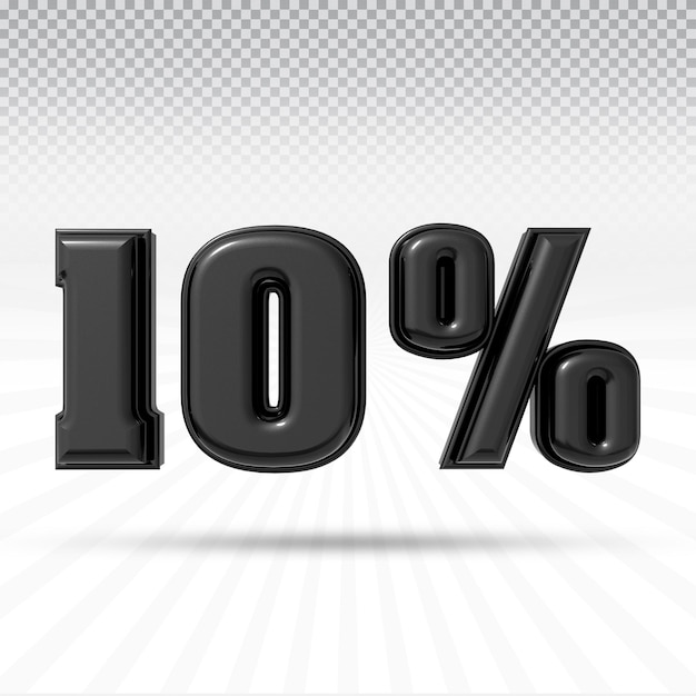 Número 10 por ciento colección de render 3D con color negro