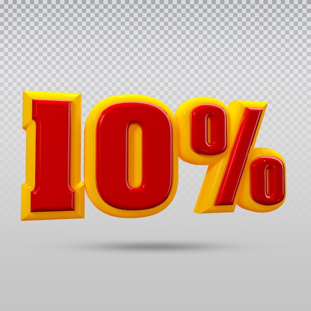 Número 10 por ciento colección de renderizado 3D con color dorado y rojo