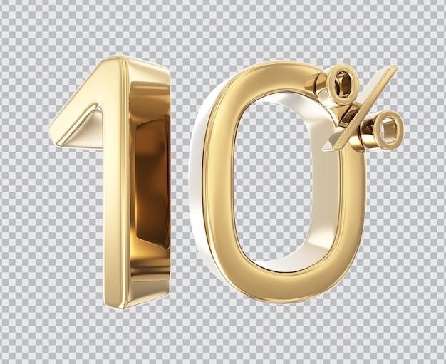 número 10, dorado, 3d, render
