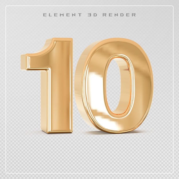 Numero 10 rendering 3D dorato