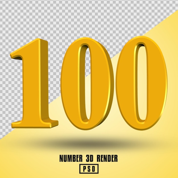 número 100 3d render amarillo oro color