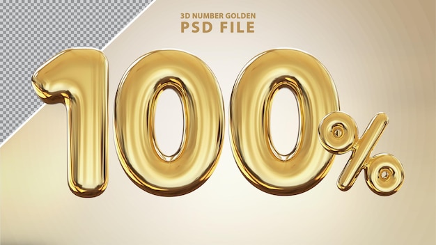 Número 100 por ciento 3D render de lujo dorado