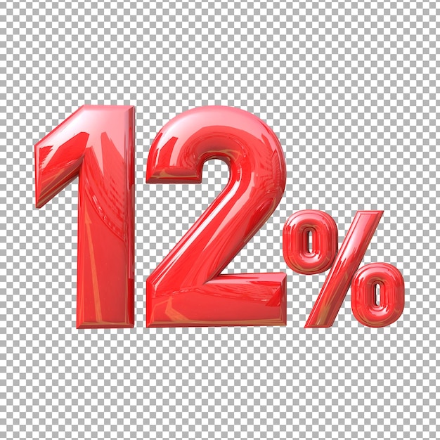 Número 12 alfabeto color rojo 3d premium psd