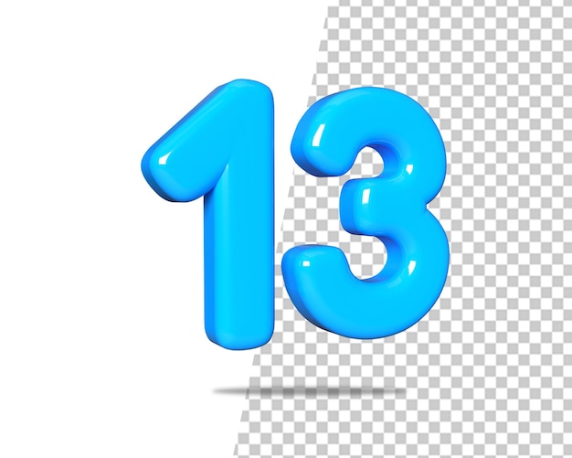 PSD número 13 azul texto trece 3d render