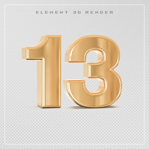 El número 13 dorado en 3d