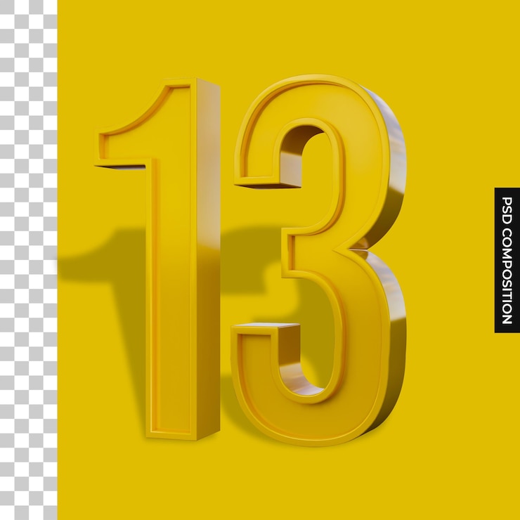 PSD numero 13 rendering 3d isolato