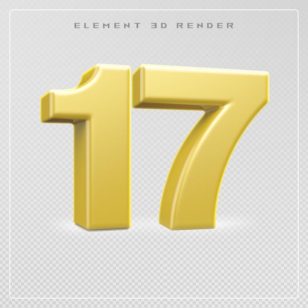 El número 17 dorado en 3D