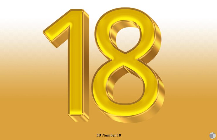 PSD un número 18 dorado con el título 18 en la parte inferior.
