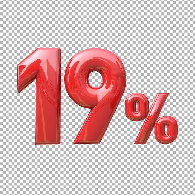 Número 19 alfabeto color rojo 3d premium psd
