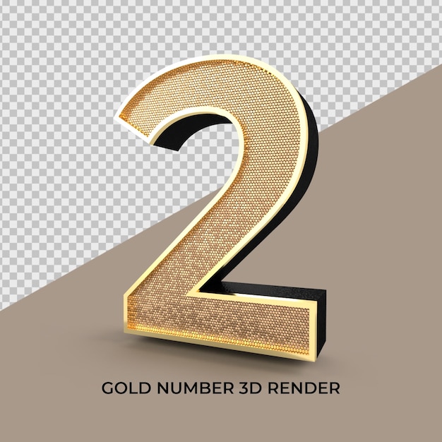 PSD número 2 3d render estilo dourado